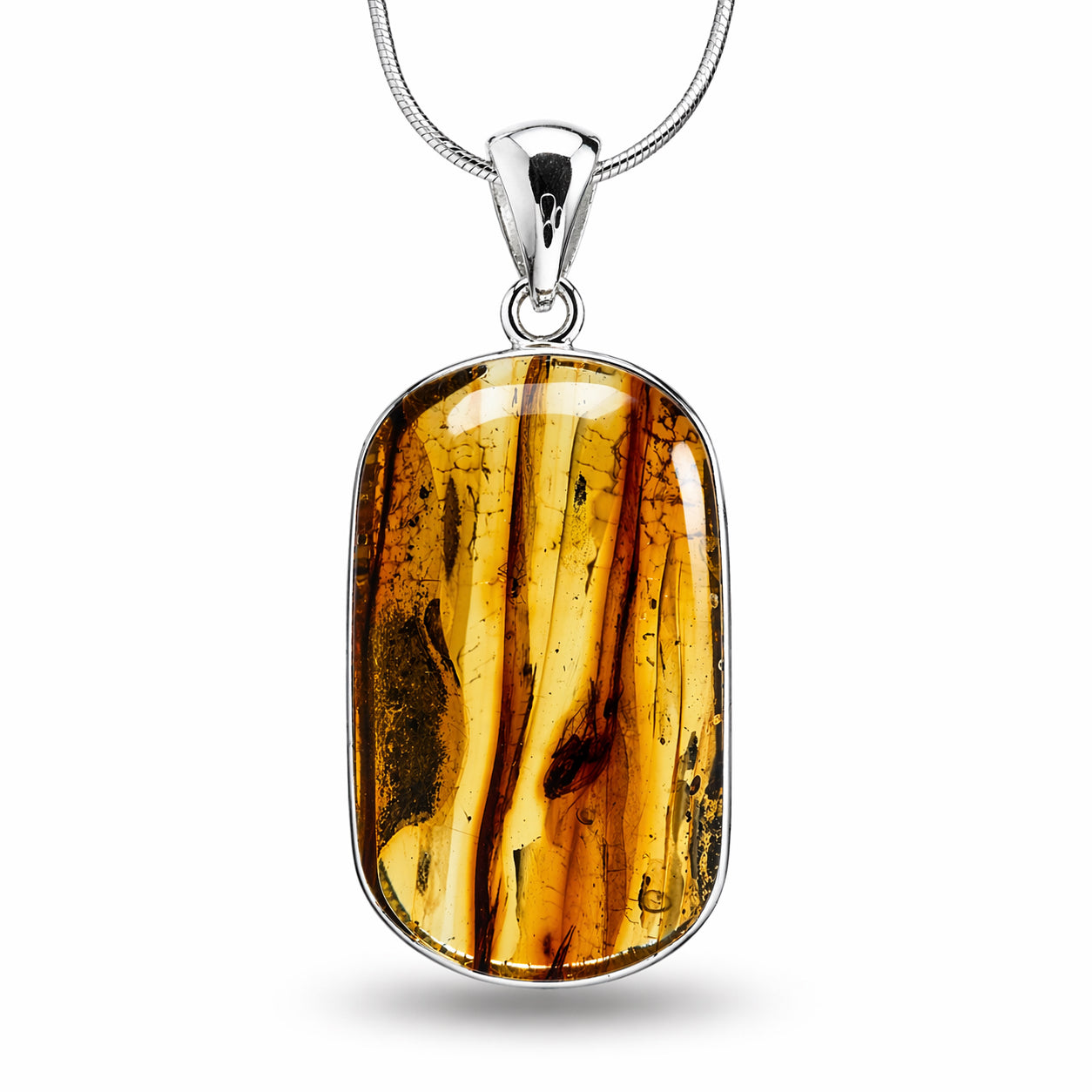 Genuine Baltic Amber Pendant Necklace, Sterling Silver, Fossil Inclusions, Honey Lemon Amber, Rare Insect Amber, Handmade Statement Jewelry
