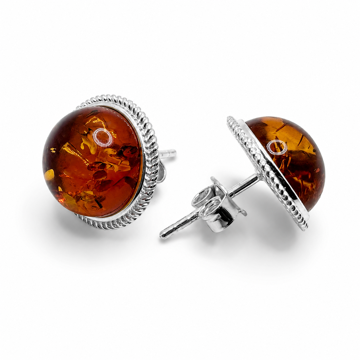 Genuine Baltic Amber Stud Earrings | Sterling Silver | Honey or Green | Handmade in Poland | Everyday Comfort & Style