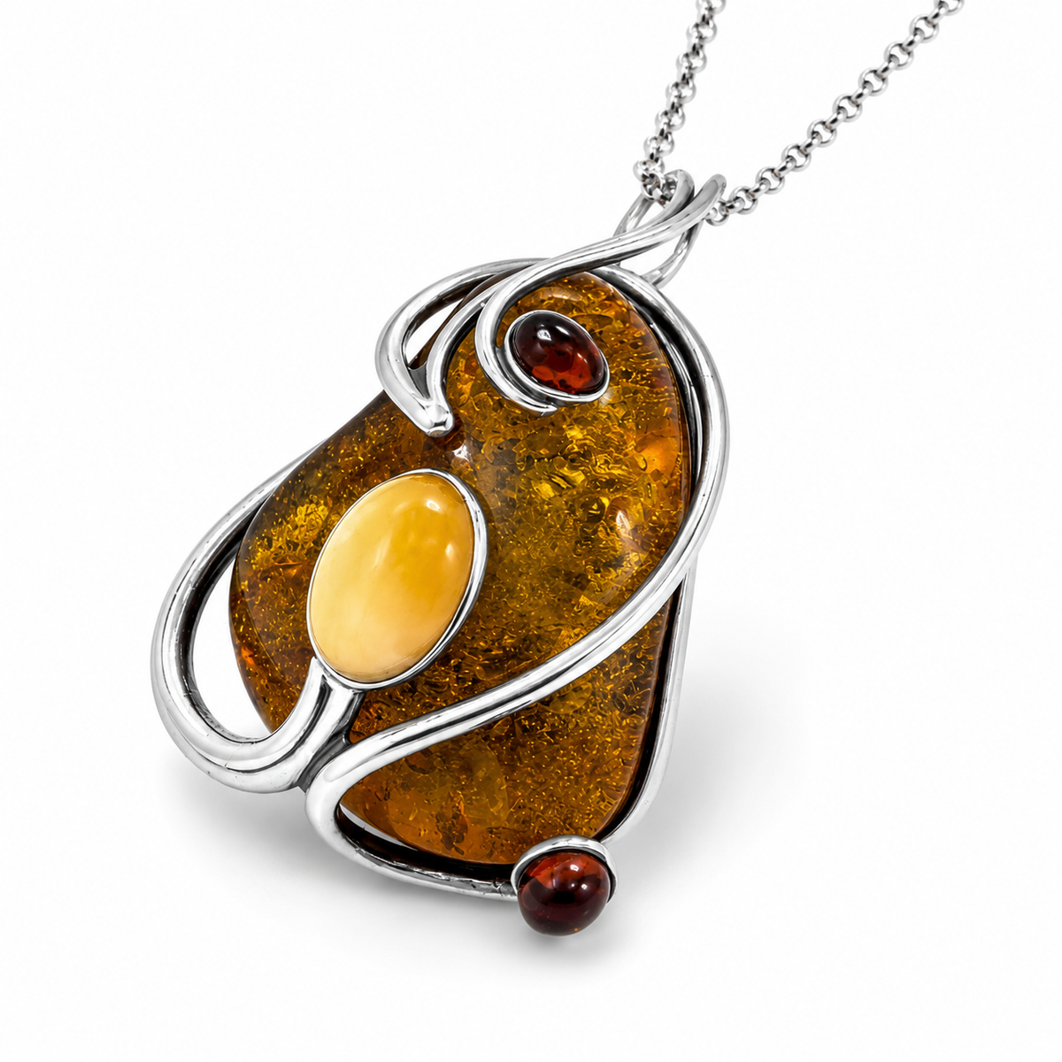 Genuine Baltic Amber Sterling Silver Pendant Brooch 