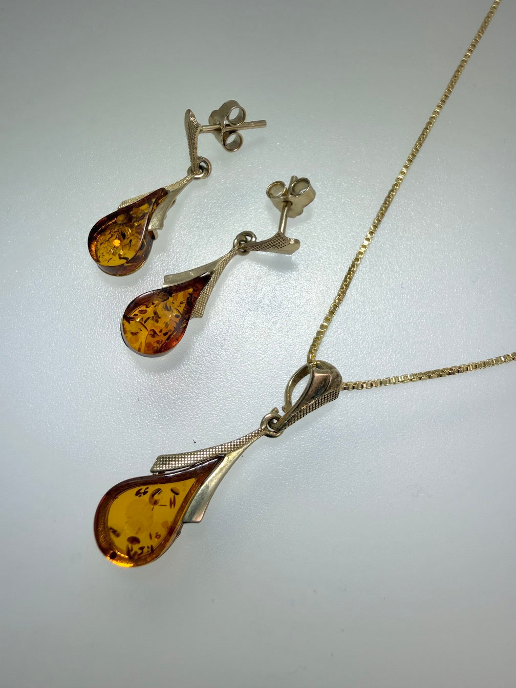 14K Gold Teardrop Pendant + Earrings Set – Handmade Luxury Gift