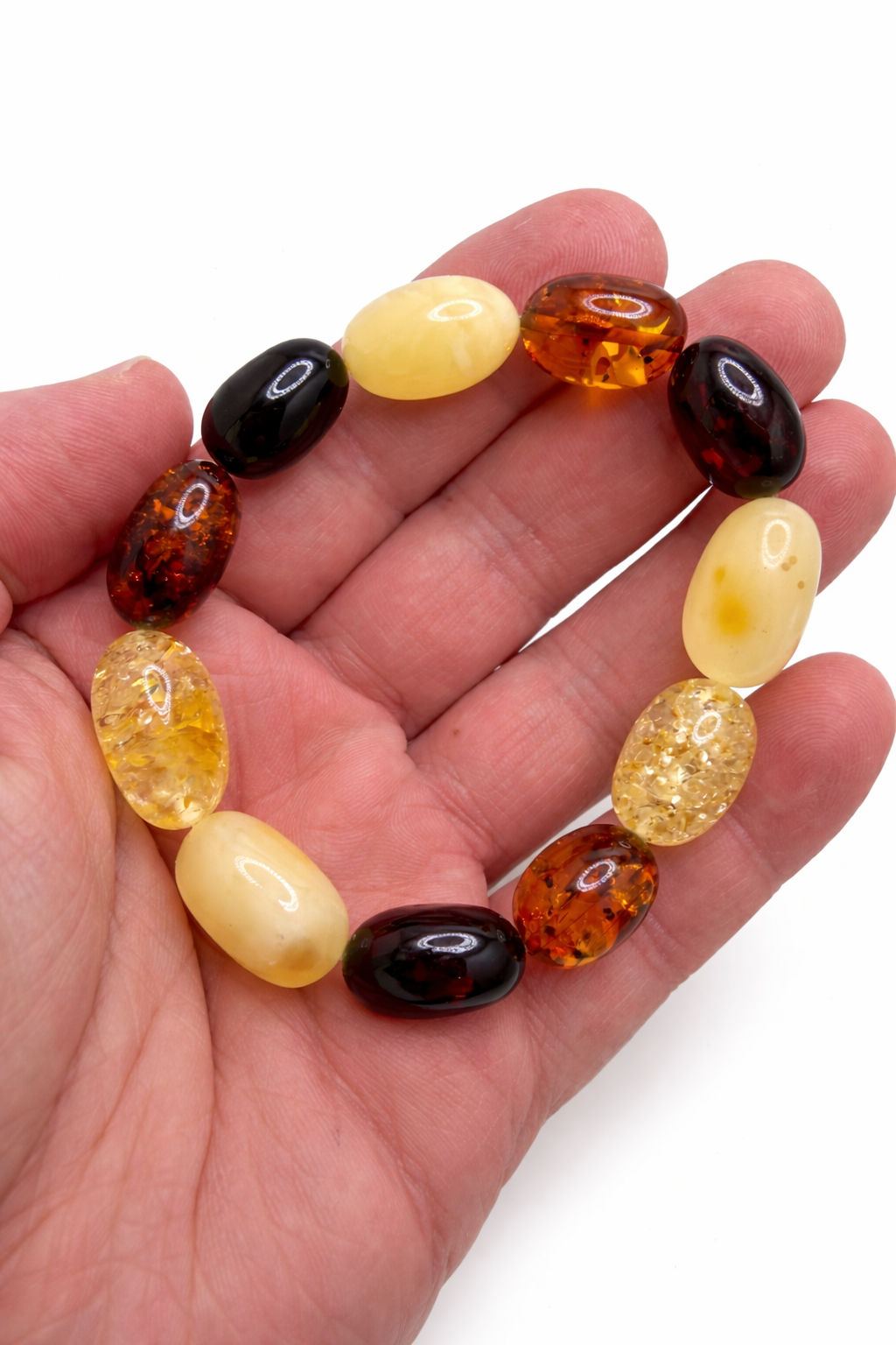 Genuine Baltic Amber Perfect Oval Chunk Stretch Bracelet – Multi-Color