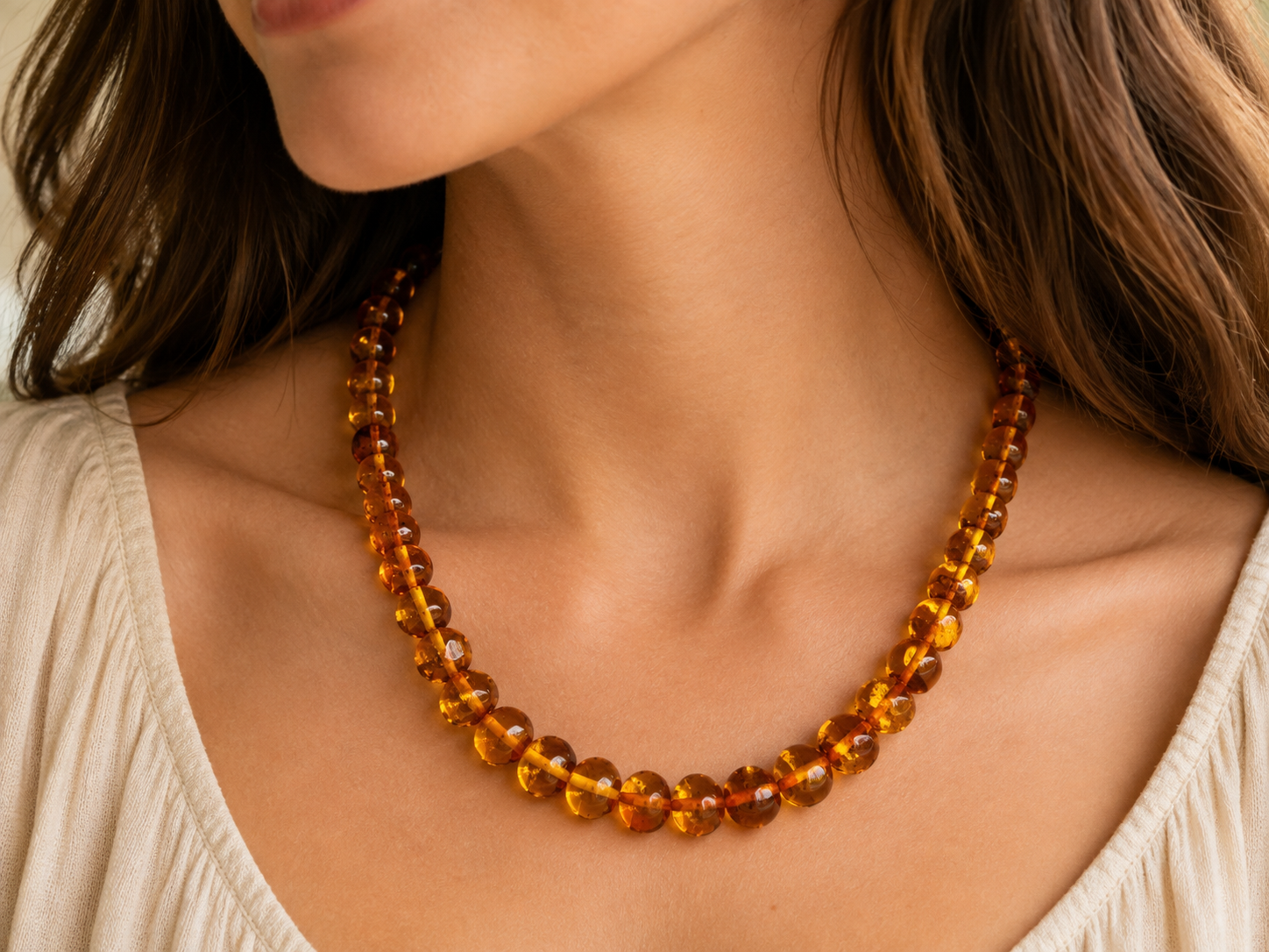 Genuine Baltic Amber Cognac Baroque Bead Necklace