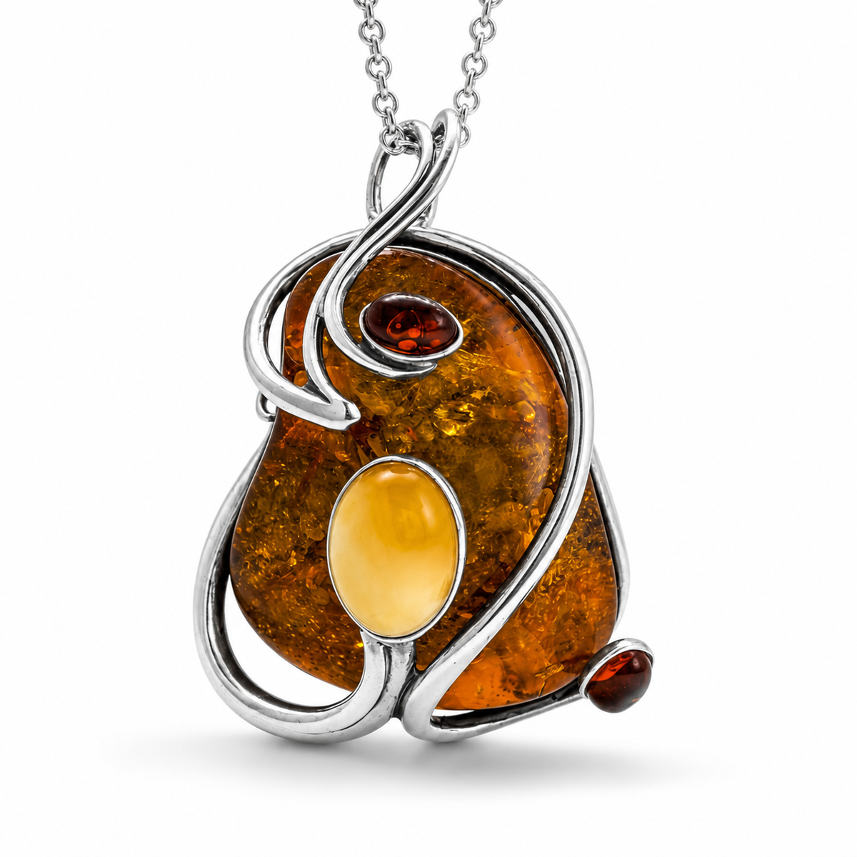 Genuine Baltic Amber Sterling Silver Pendant Brooch 