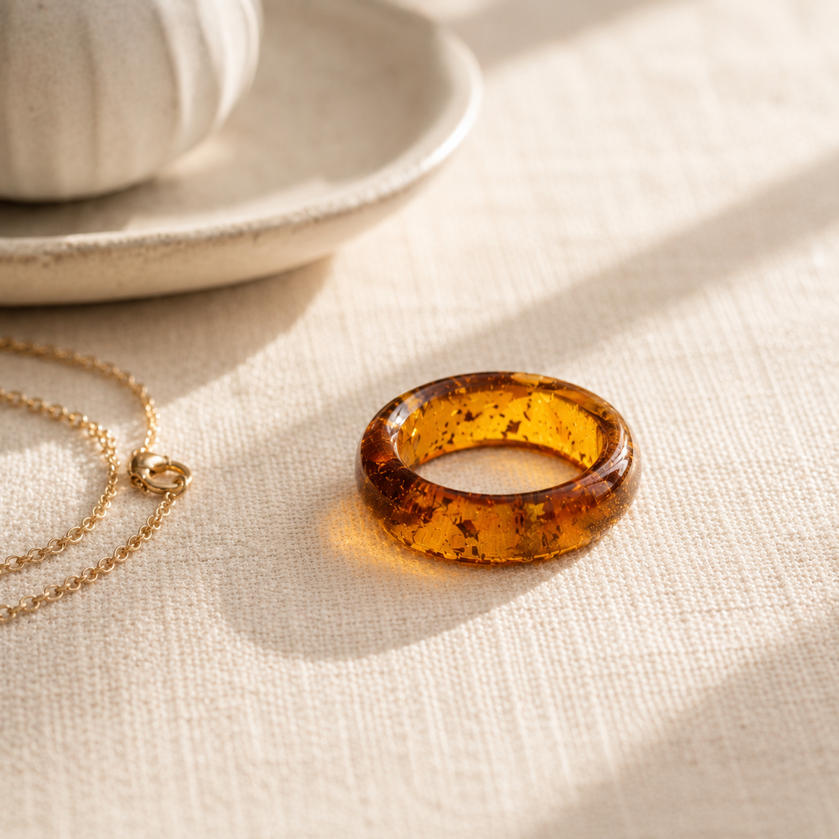 Handmade Genuine Baltic Amber Band Rings – Solid Amber, One Piece Cons