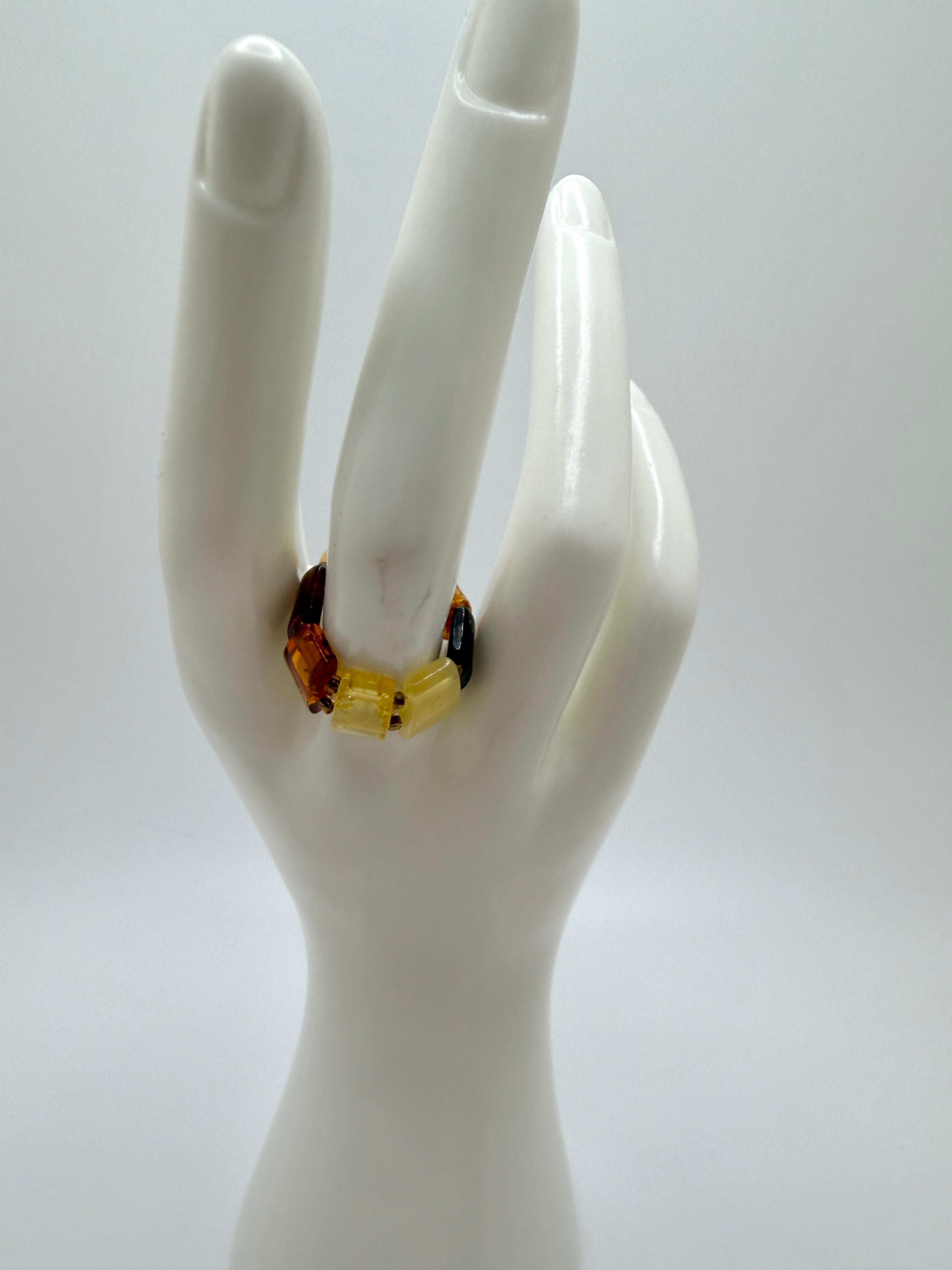 Adjustable Baltic Amber Beaded Ring