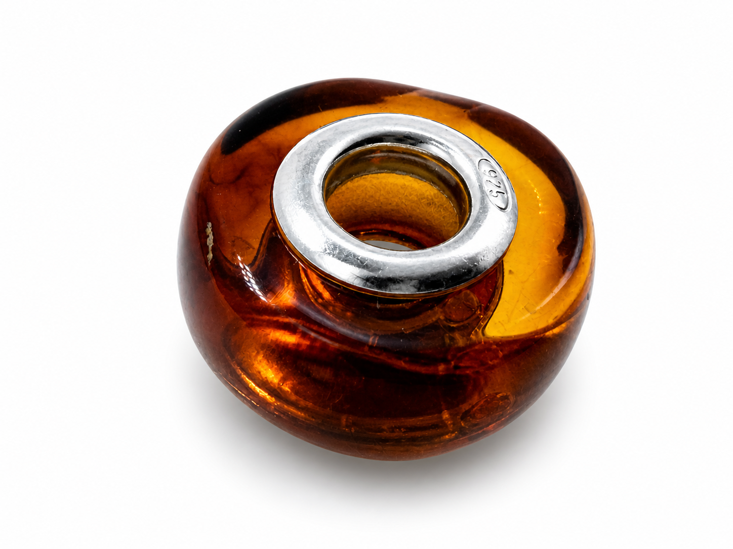 Amber Donut Bracelet Bead – Sterling Silver Core – Genuine Baltic Amber – Made in Poland