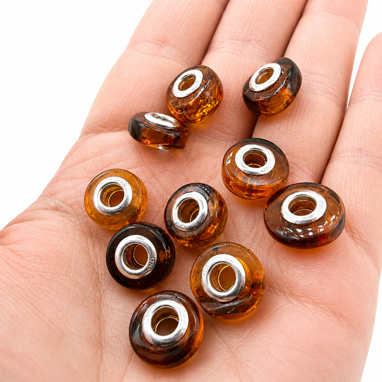 Genuine Baltic Amber Donut Bead Bracelet Inserts – Handmade in Lithuania – Round Amber Charms for Layering