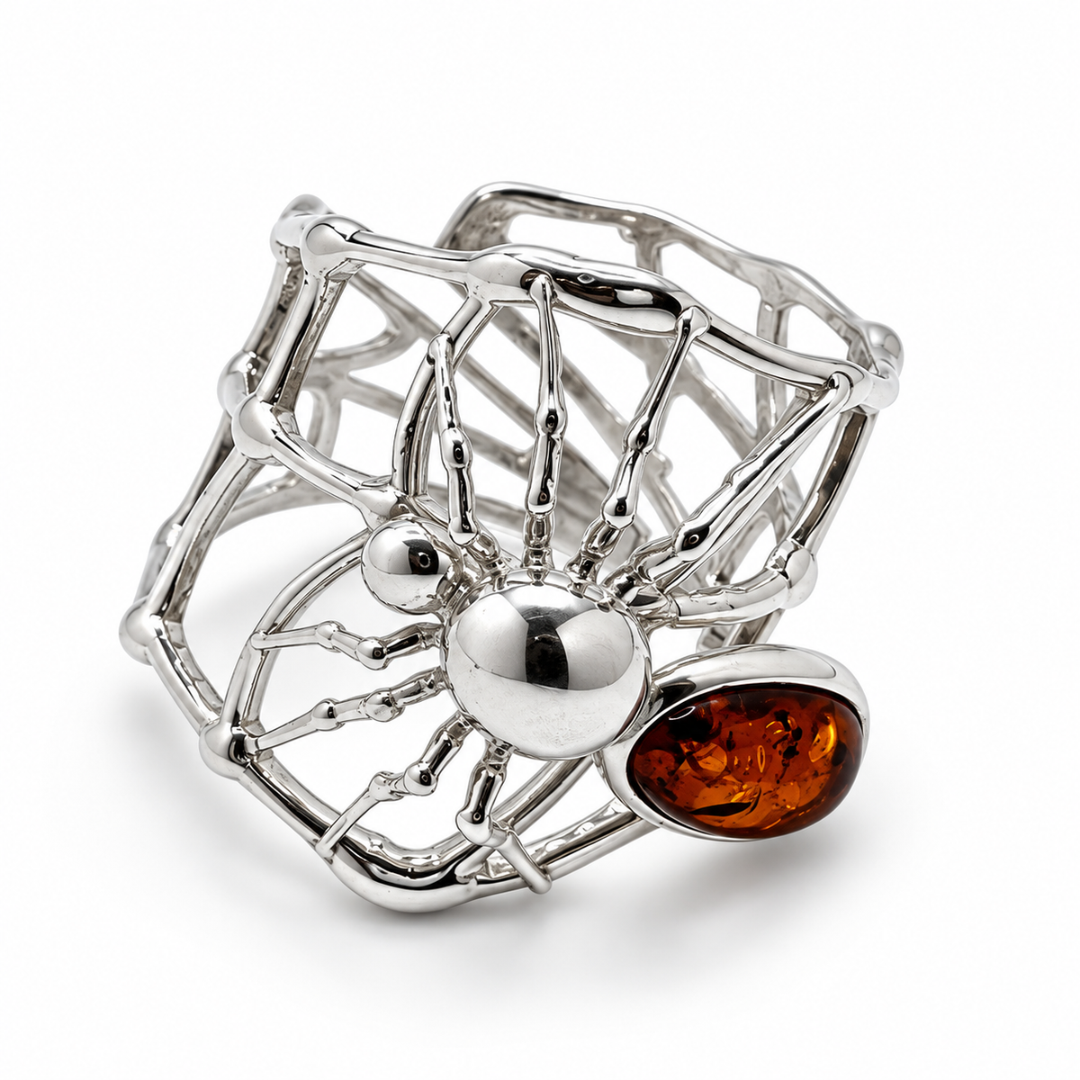Genuine Baltic Amber Spiderweb Ring