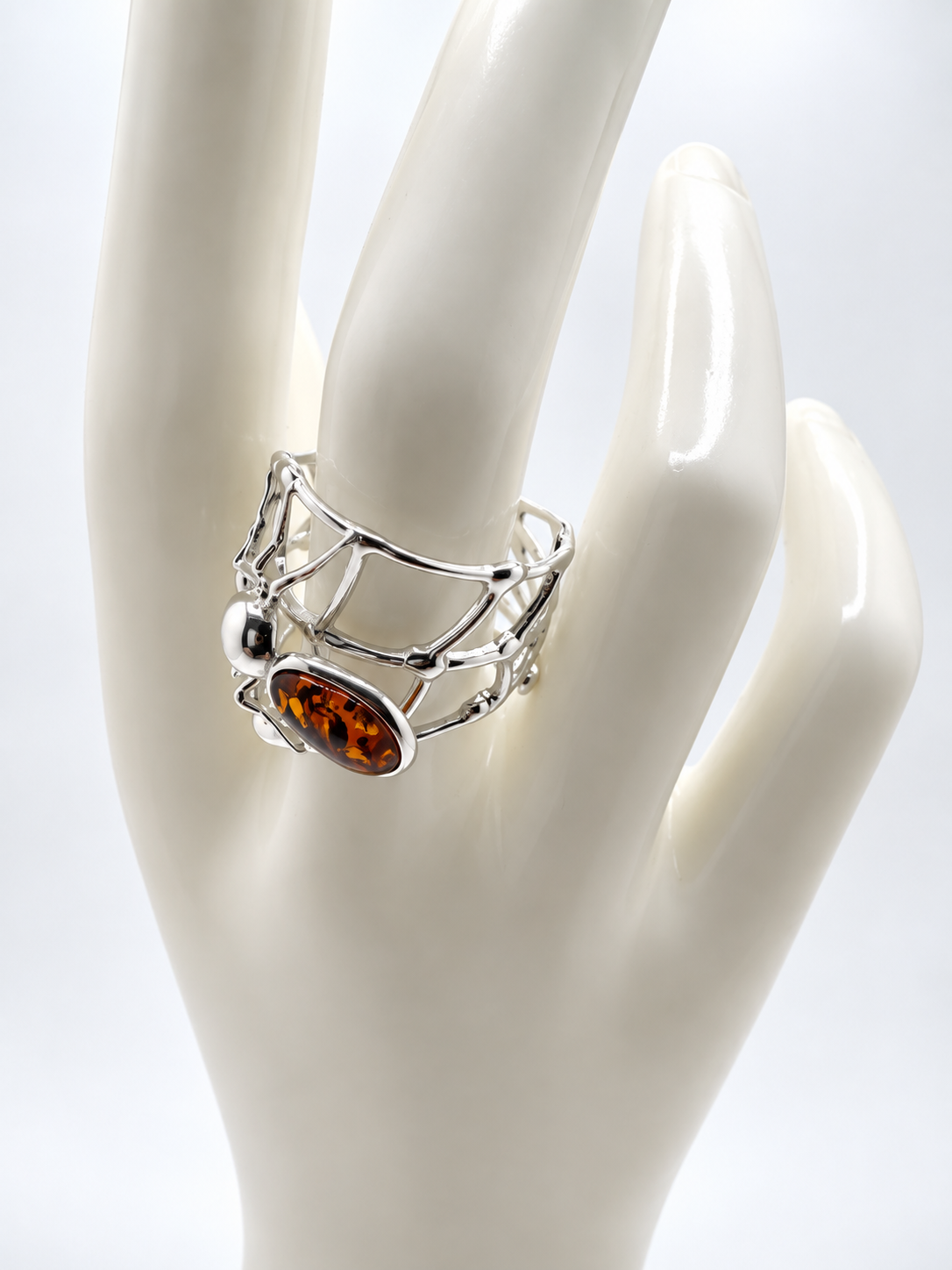 Genuine Baltic Amber Spiderweb Ring
