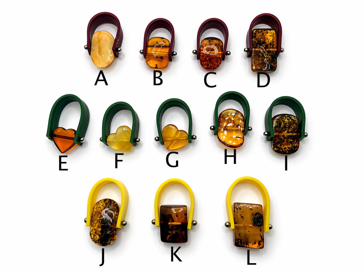 Genuine Baltic Amber and Silicone Band Ring • Moving Amber Stone • Unique Modern Design • Multiple Colors & Sizes