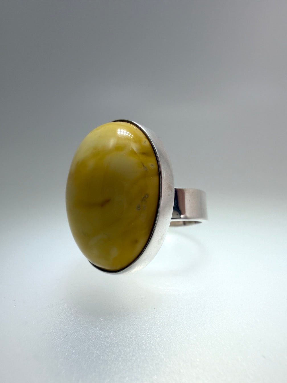 Ambermoda Designer Sterling Silver & Genuine Baltic Oval Butterscotch Amber Adjustable Ring