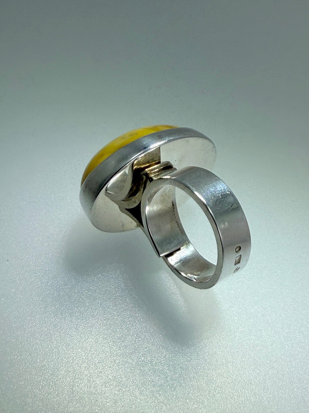 Ambermoda Designer Sterling Silver & Genuine Baltic Oval Butterscotch Amber Adjustable Ring