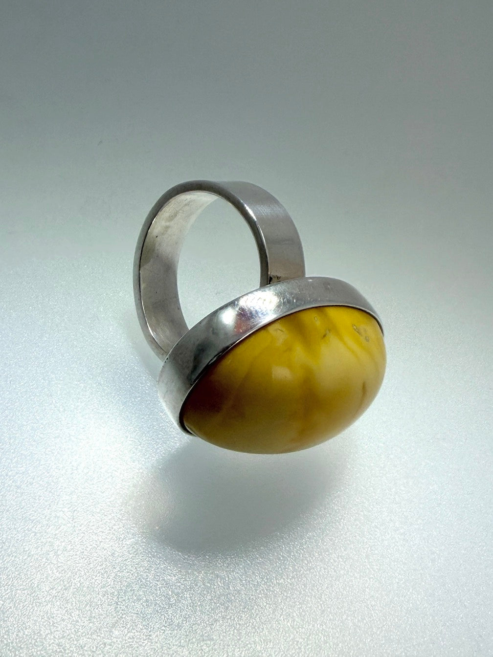 Ambermoda Designer Sterling Silver & Genuine Baltic Oval Butterscotch Amber Adjustable Ring