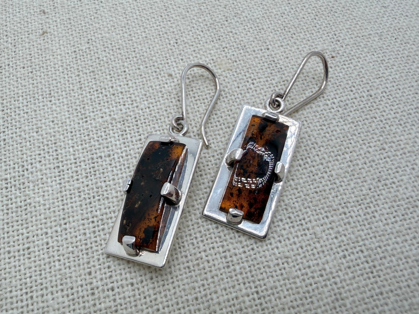 Ambermoda Honey Baltic Amber & 925 Sterling Silver Rectangular Hook Drop Earrings