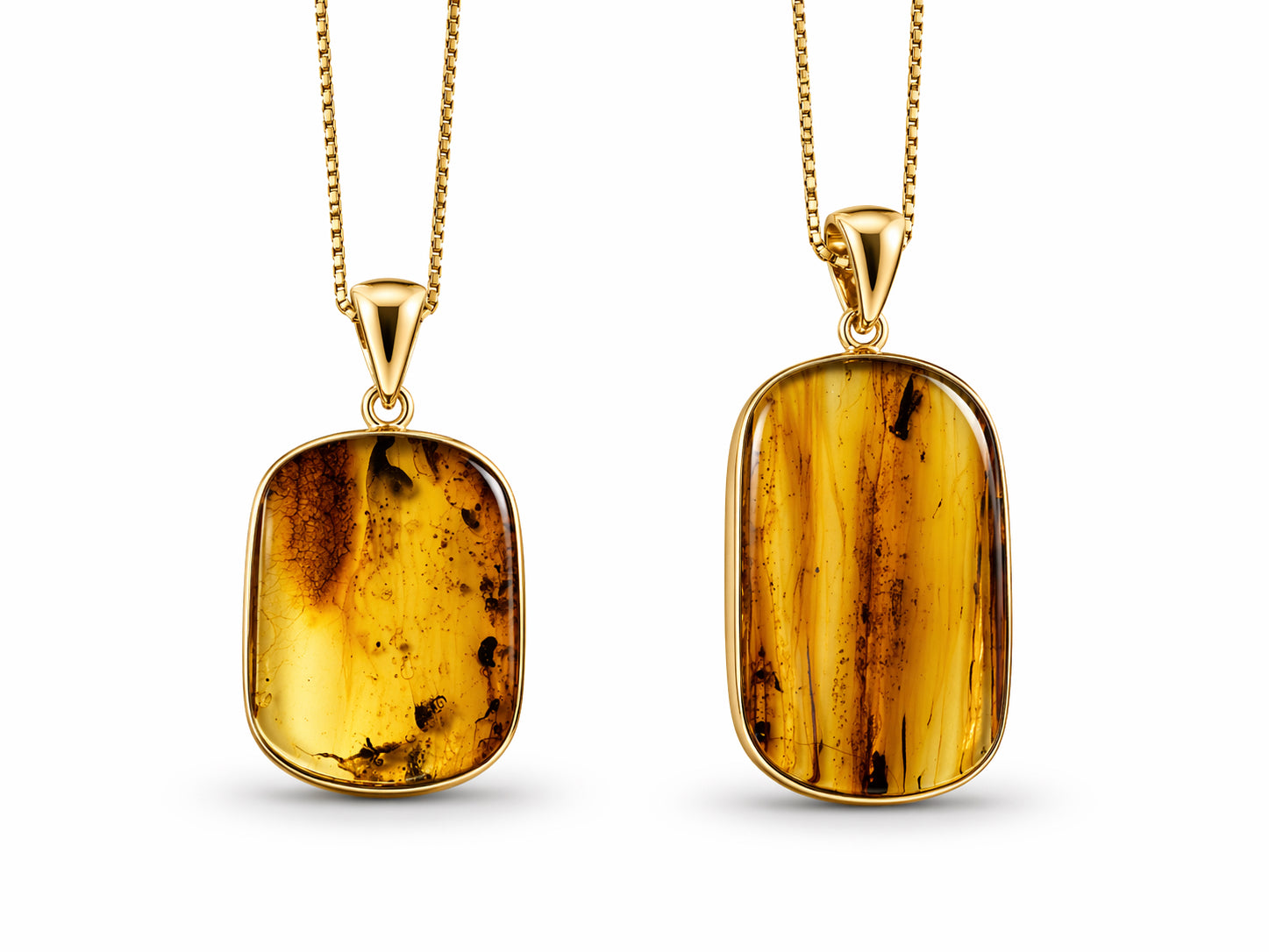 Genuine Baltic Amber Necklace, Gold Plated Sterling Silver Pendant, Honey Lemon Amber with Inclusions, Natural Fossil Jewelry on Chain
