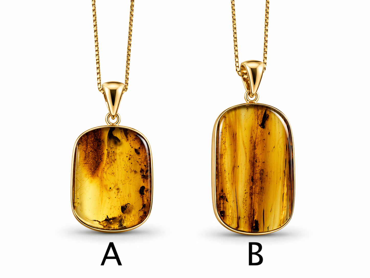 Genuine Baltic Amber Necklace, Gold Plated Sterling Silver Pendant, Honey Lemon Amber with Inclusions, Natural Fossil Jewelry on Chain