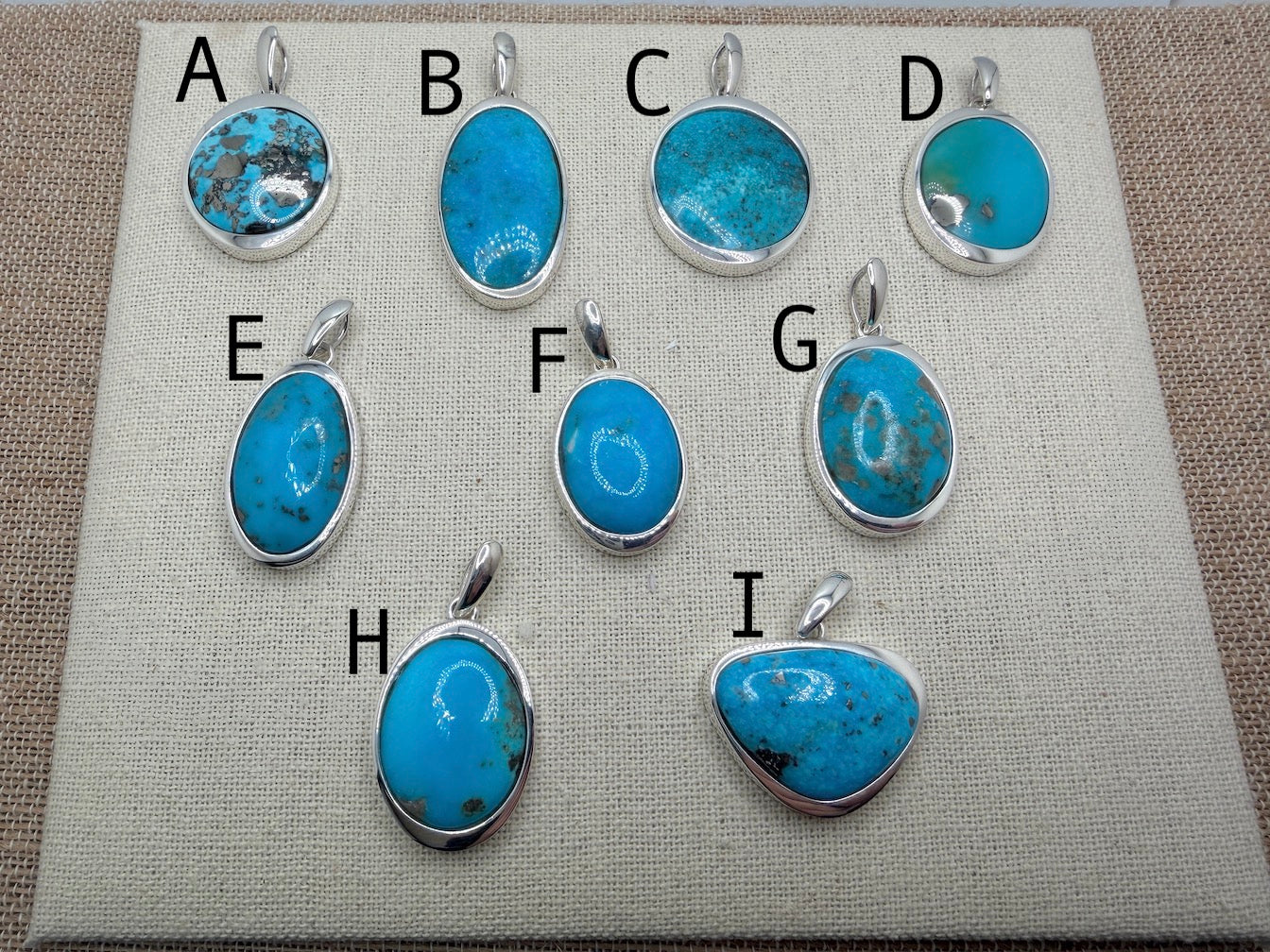 American Sleeping Beauty Turquoise & 925 Sterling Silver Pendants on Silver Chain