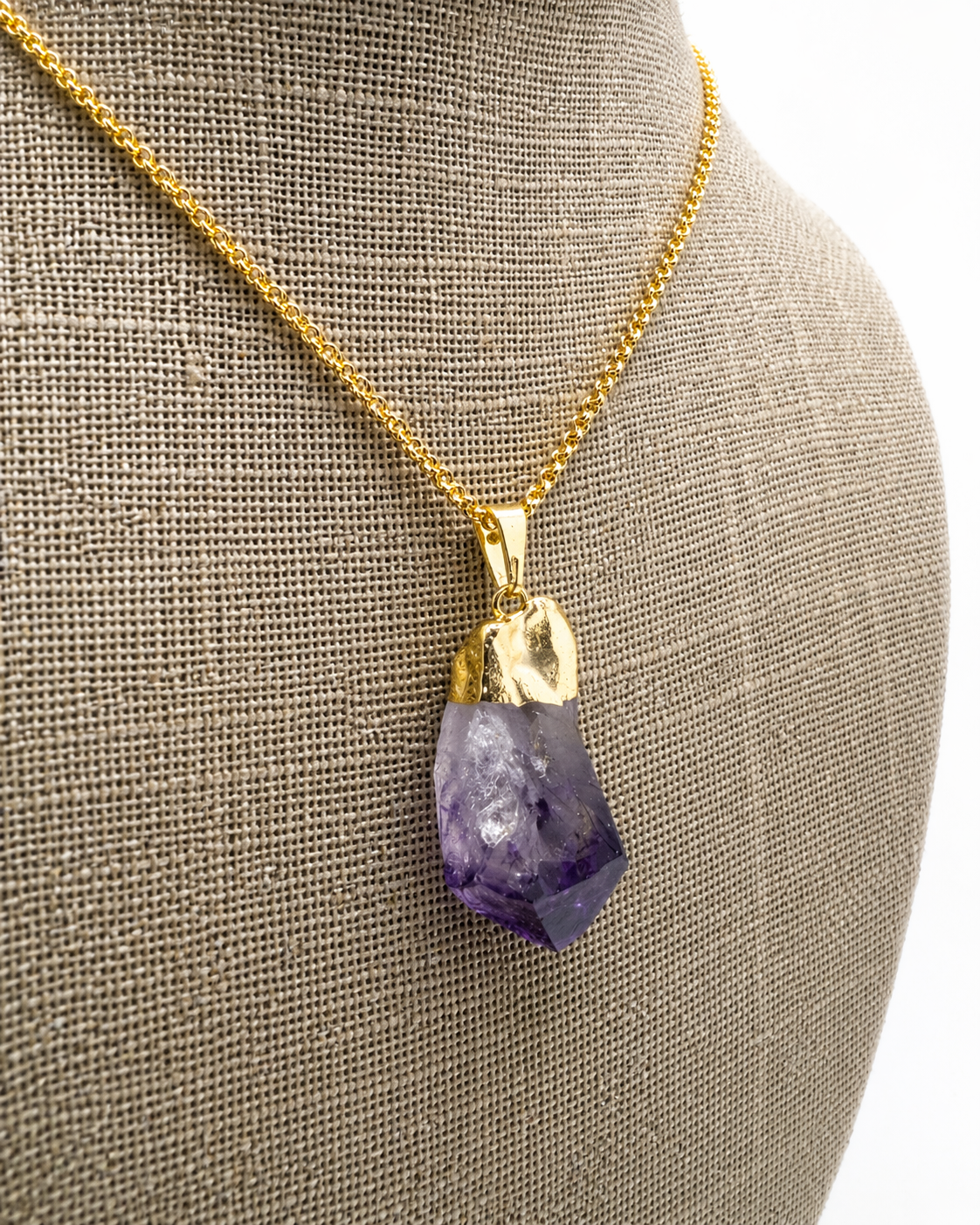 Amethyst Spike Pendant Necklace Gold Plated Brass, 18 Inch Chain, Genuine Brazil Amethyst Crystal Point Necklace, Purple Gemstone Statement Jewelry