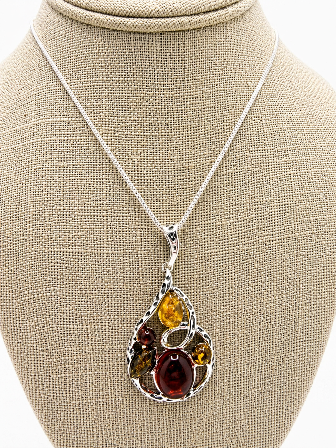 Artisan Multicolor Baltic Amber Pendant in Oxidized Sterling Silver