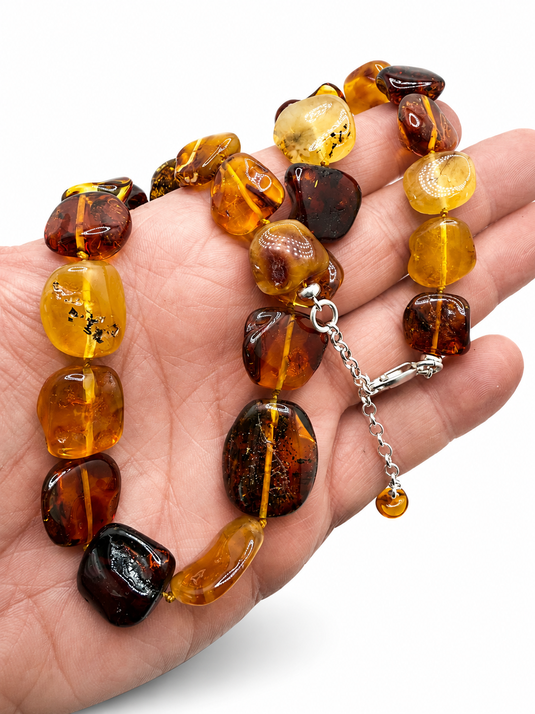 Genuine Baltic Amber Multicolor Baroque Cube Necklace 