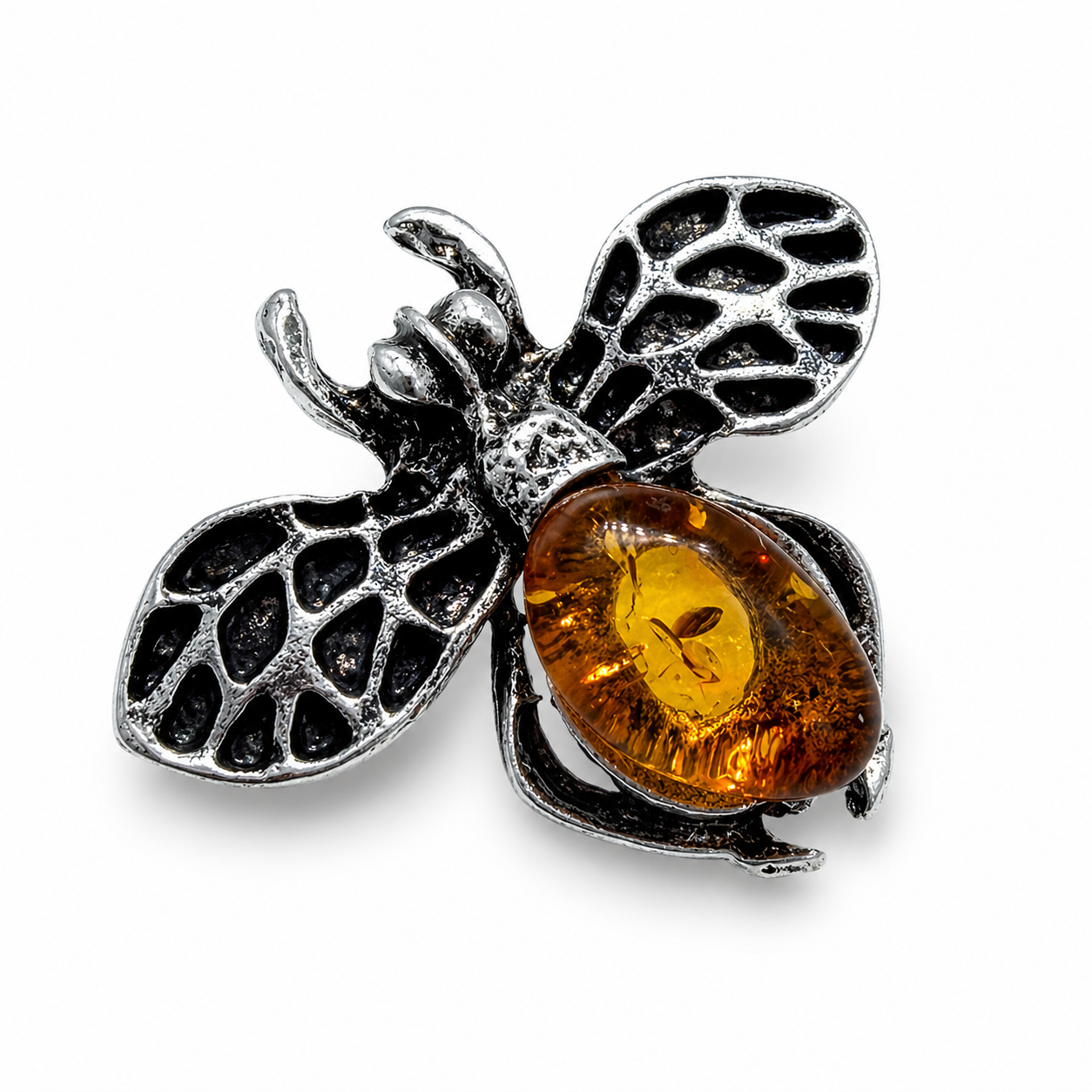Baltic Amber Bumblebee Brooch | Sterling Silver Plated Brass