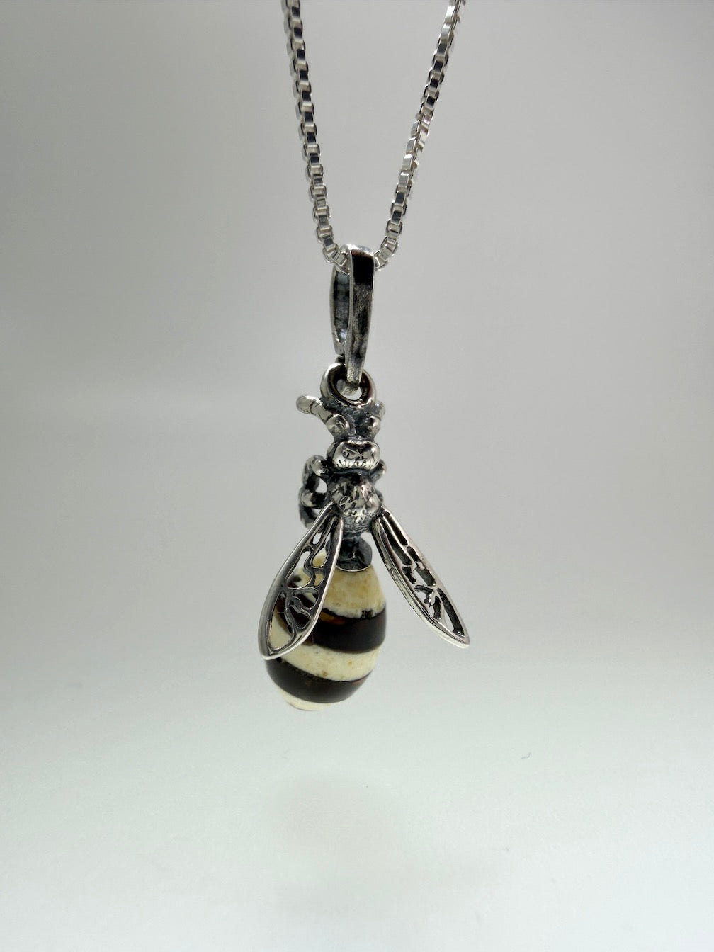 Baltic Amber Bumblebee Pendant – Sterling Silver Chain – Whimsical Nature Jewelry – Made in Poland