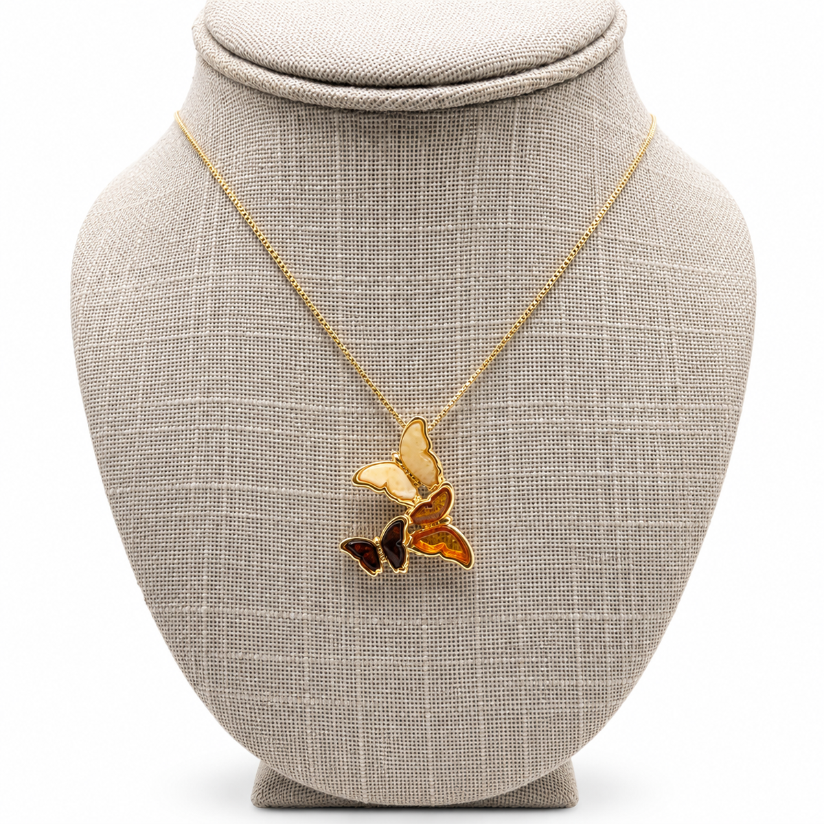 Baltic Amber Butterfly Necklace, Three Butterfly Pendant
