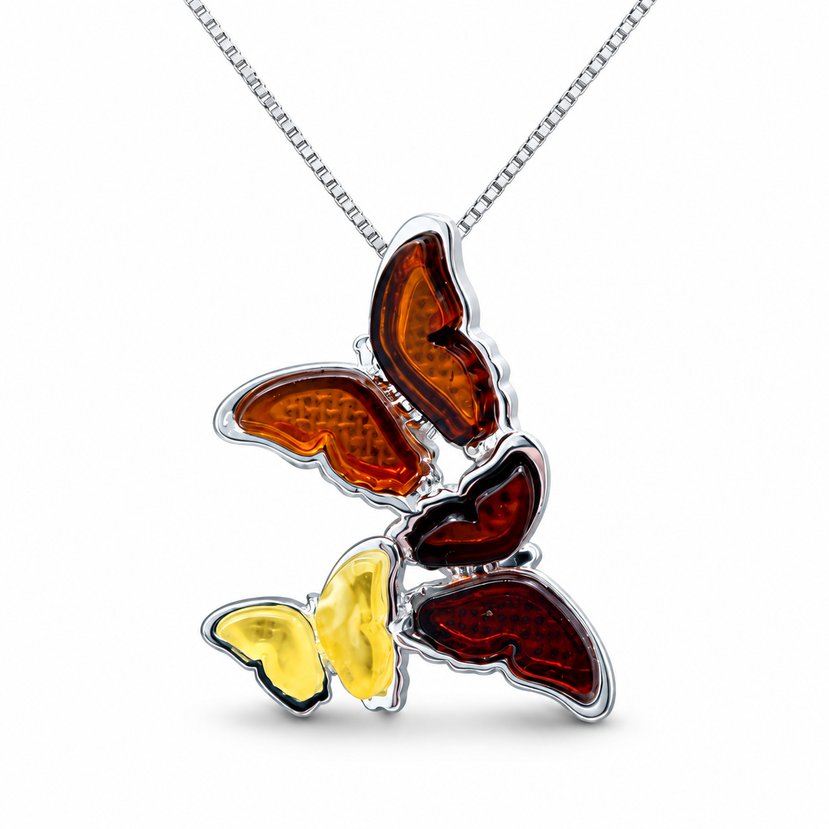 Baltic Amber Butterfly Necklace, Three Butterfly Pendant