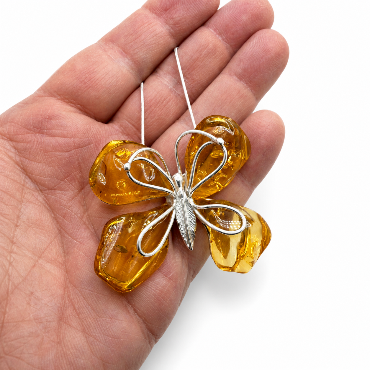 Baltic Amber Butterfly Pendant – Sterling Silver Necklace | Lemon Amber | Statement Piece | One of a Kind