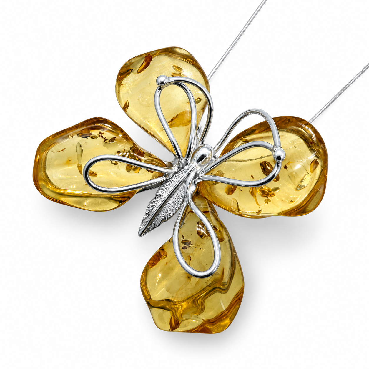 Baltic Amber Butterfly Pendant – Sterling Silver Necklace | Lemon Amber | Statement Piece | One of a Kind