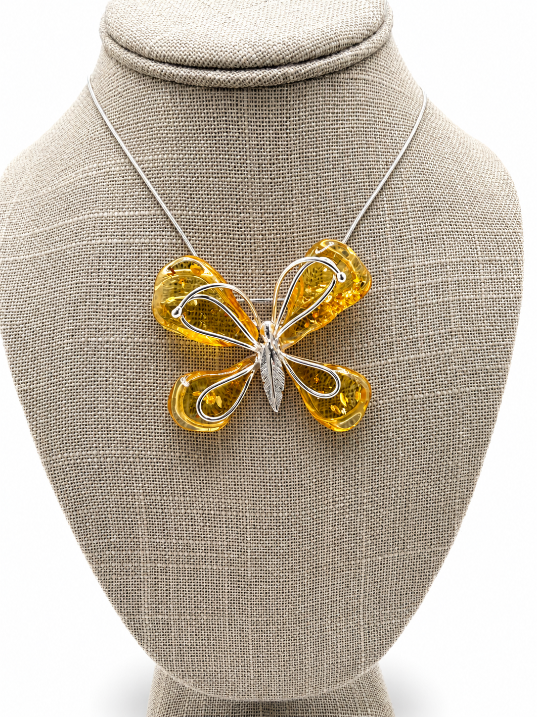 Baltic Amber Butterfly Pendant / Brooch – Sterling Silver Necklace | Lemon Amber | Convertible | One of a Kind