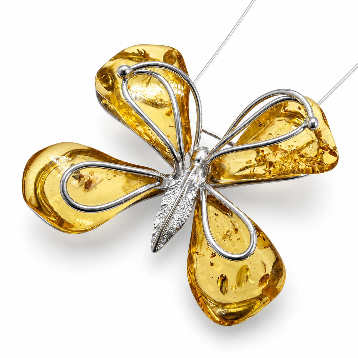Baltic Amber Butterfly Pendant / Brooch – Sterling Silver Necklace | Lemon Amber | Convertible | One of a Kind