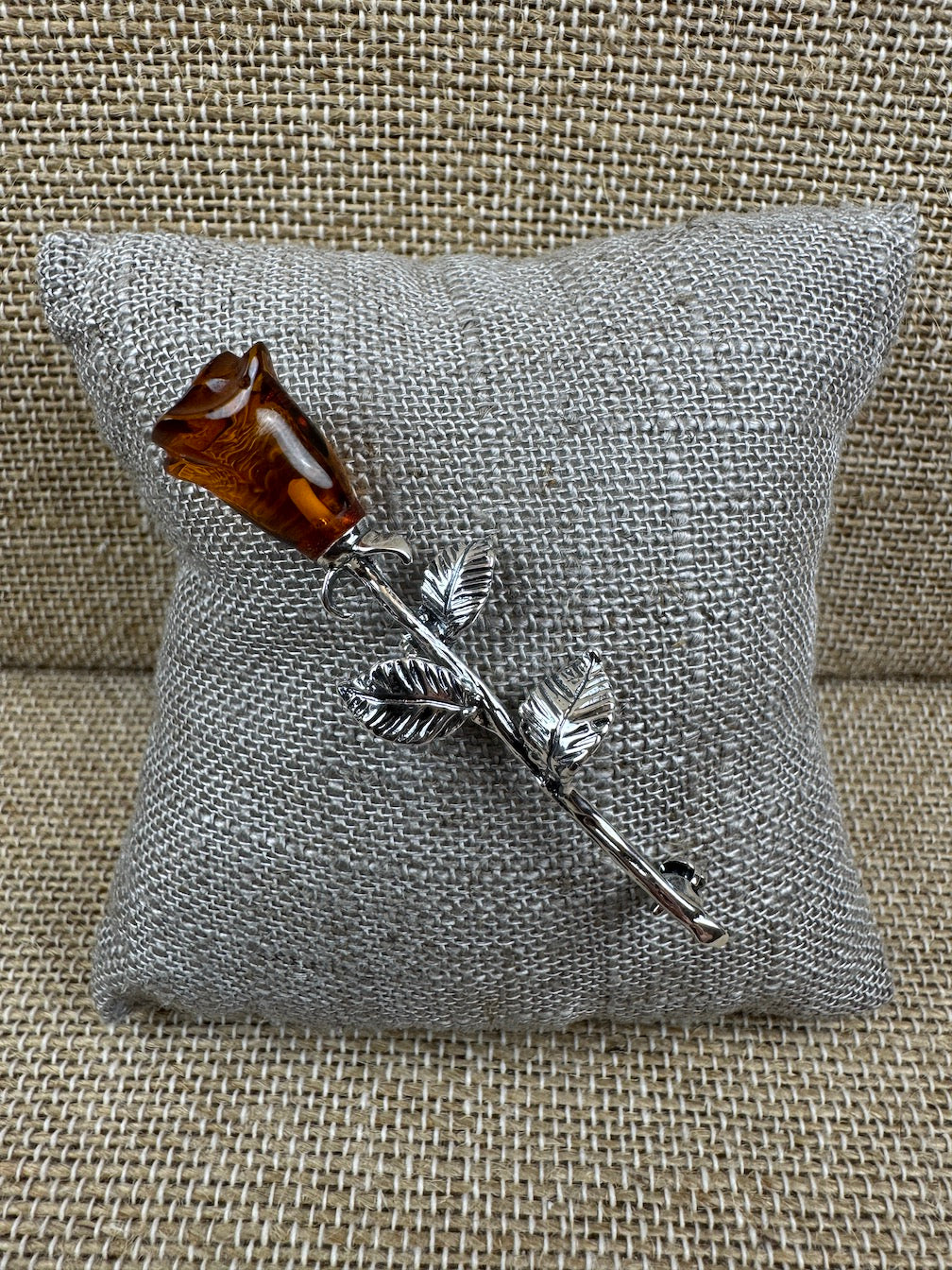 Baltic Amber Carved Rose Brooch in Sterling Silver – Honey Cognac