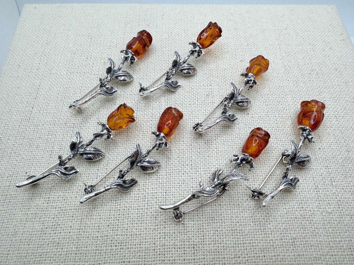 Baltic Amber Carved Rose Brooch in Sterling Silver – Honey Cognac