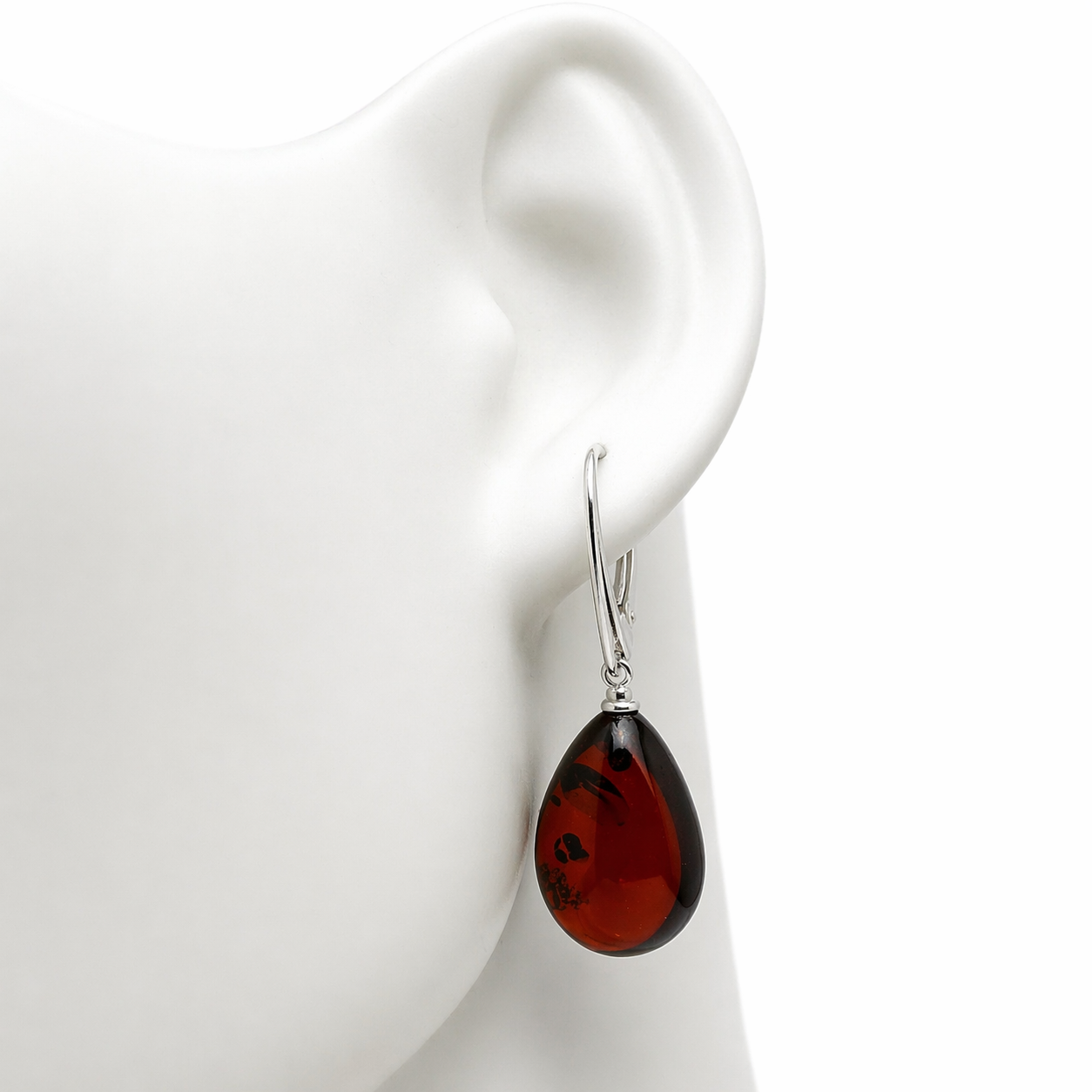 Baltic Amber Dangle Earrings | Natural Cherry Teardrops with Sterling Silver Lever-Back Closures