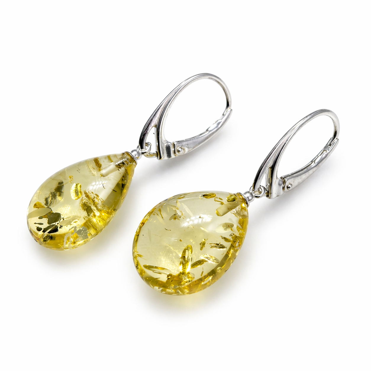 Baltic Amber Dangle Earrings | Natural Lemon Teardrops with Sterling Silver Lever-Back Closures