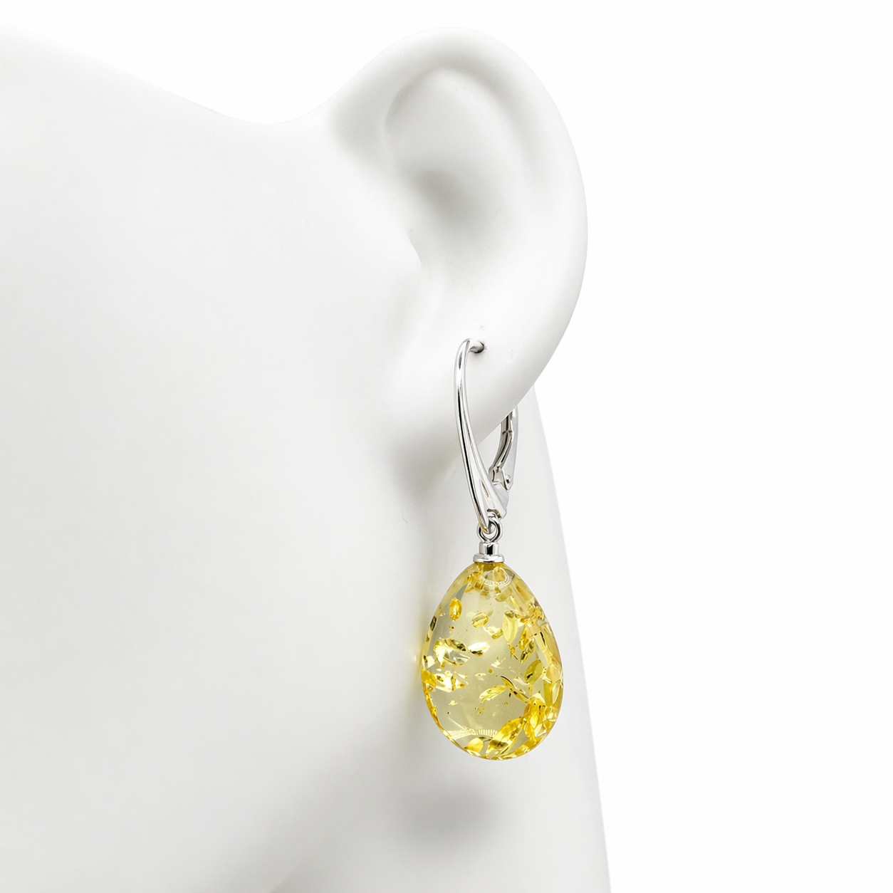 Baltic Amber Dangle Earrings | Natural Lemon Teardrops with Sterling Silver Lever-Back Closures