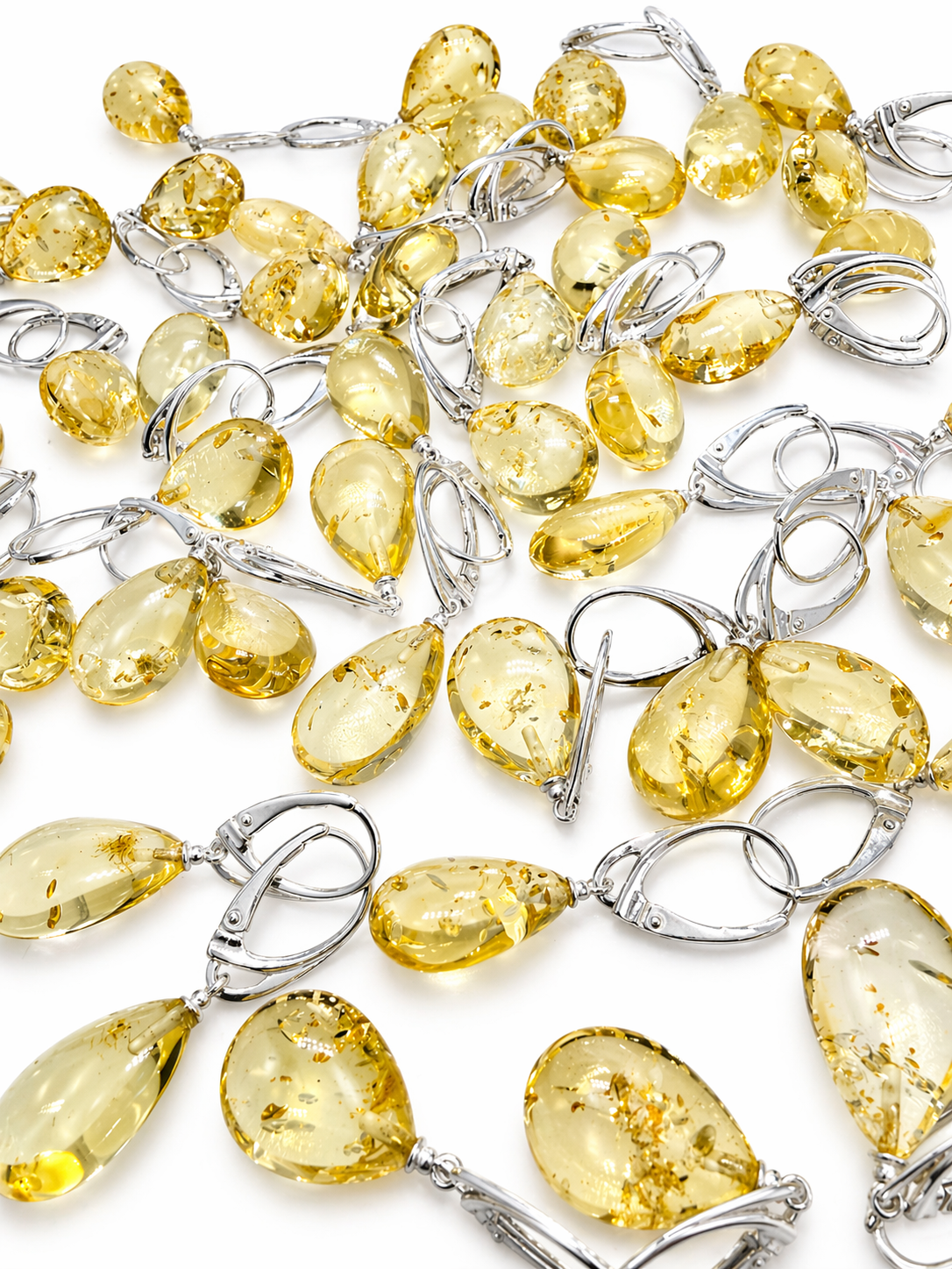 Baltic Amber Dangle Earrings | Natural Lemon Teardrops with Sterling Silver Lever-Back Closures