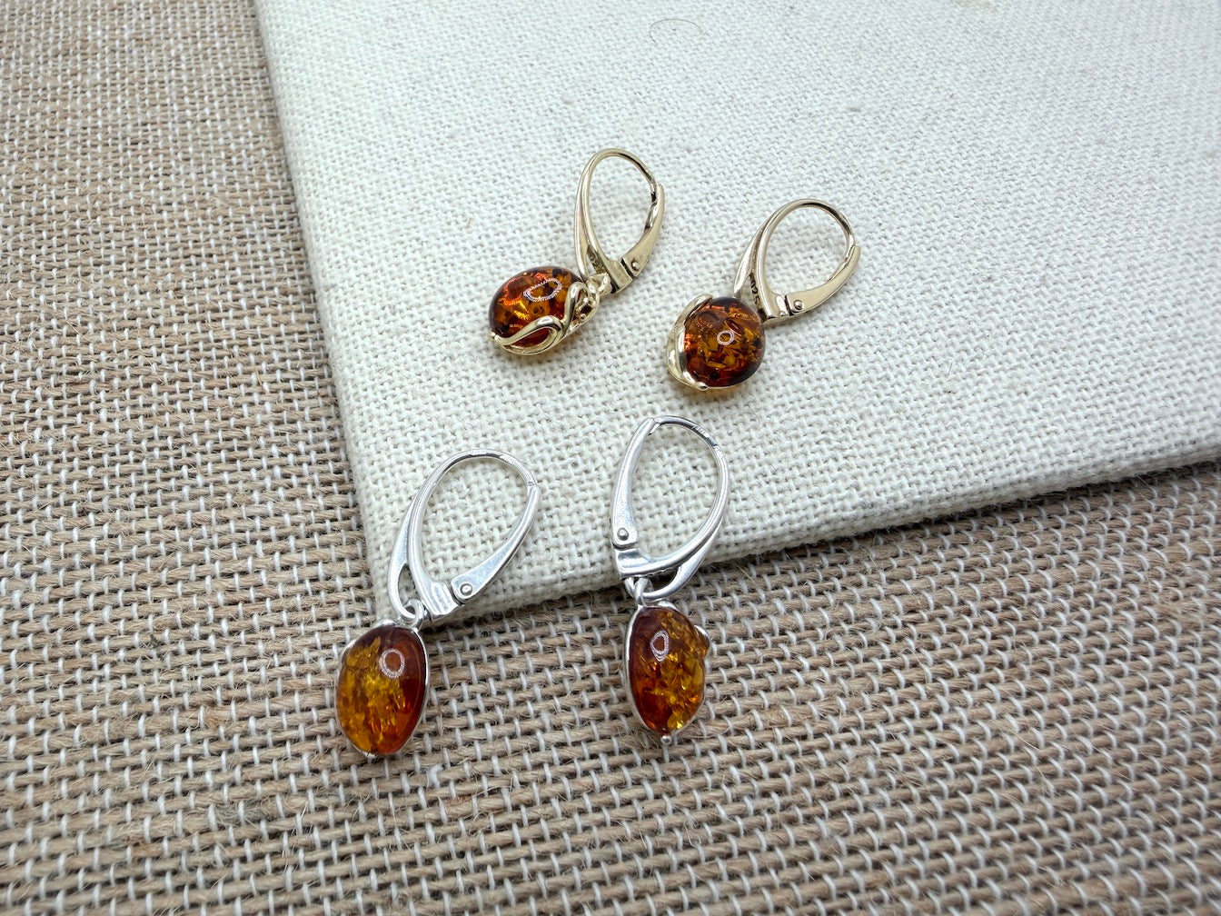 Baltic Amber Drop Lever Back Earrings | Floral Oval Cab | Sterling Silver or Gold Plated