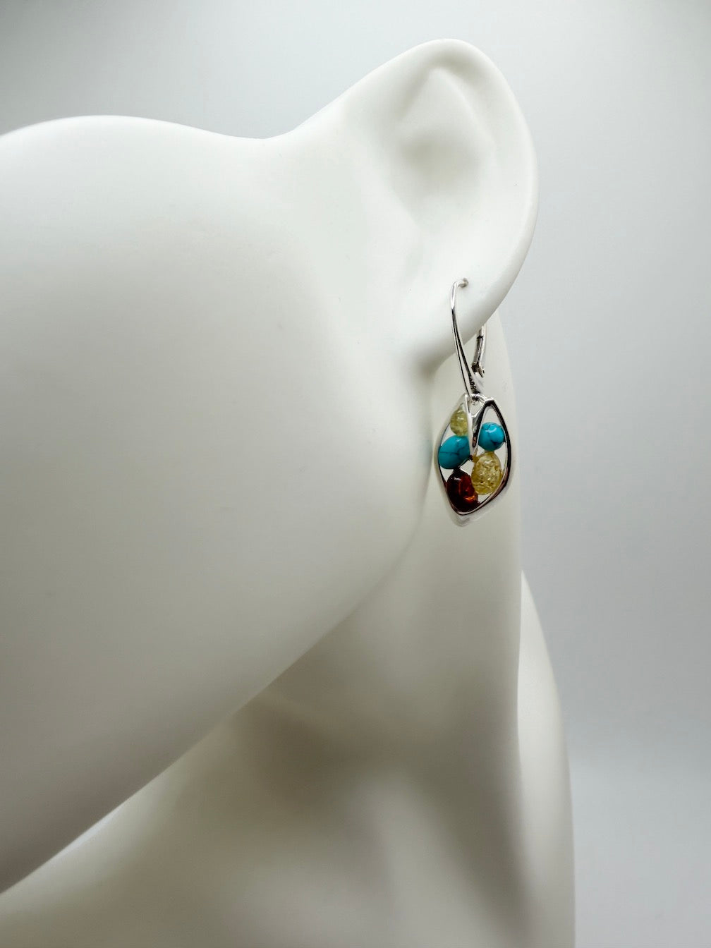 Baltic Amber Drop Lever Back Earrings | Honey, Green & Lemon or Turquoise Mix | 925 Sterling Silver