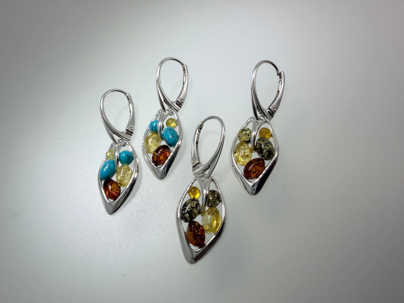 Baltic Amber Drop Lever Back Earrings | Honey, Green & Lemon or Turquoise Mix | 925 Sterling Silver
