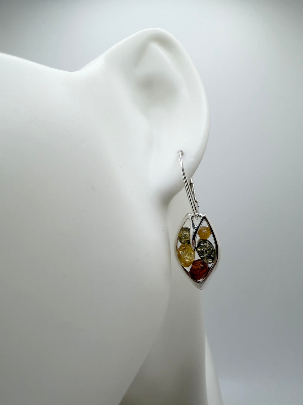 Baltic Amber Drop Lever Back Earrings | Honey, Green & Lemon or Turquoise Mix | 925 Sterling Silver
