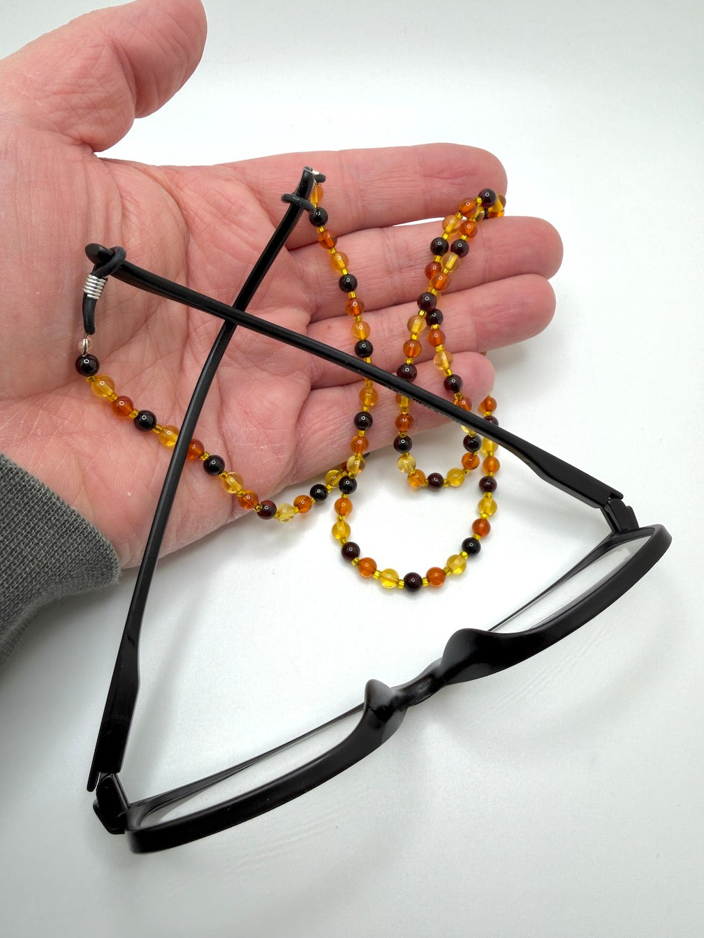 Baltic Amber Eyeglass Chain Necklace – Genuine Ombre Amber Multi-Color Beads