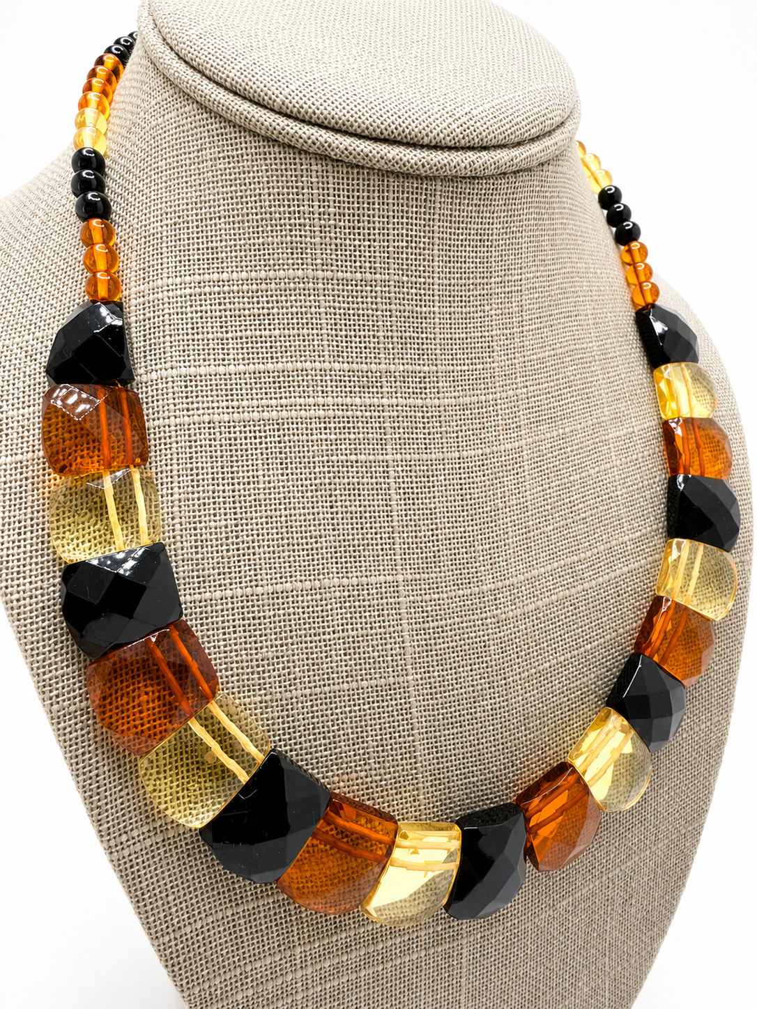 Baltic Amber Faceted Multicolor Bib Necklace – Lemon Honey Cherry Amber Statement Necklace – One of a Kind Baltic Amber Jewelry