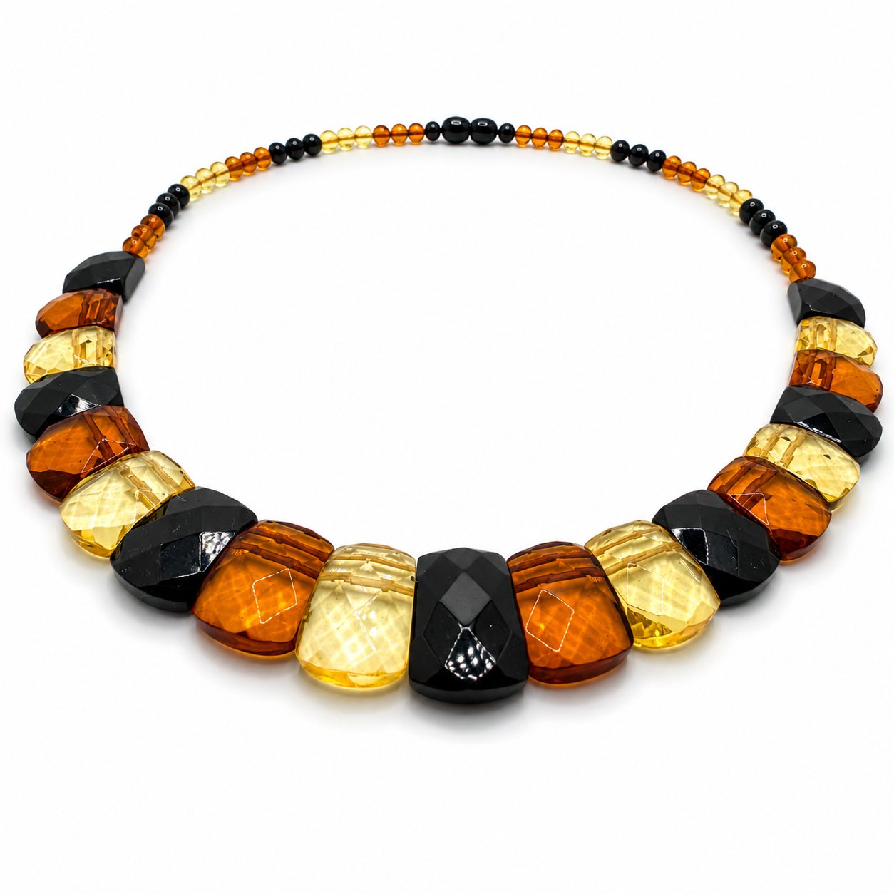 Baltic Amber Faceted Multicolor Bib Necklace – Lemon Honey Cherry Amber Statement Necklace – One of a Kind Baltic Amber Jewelry