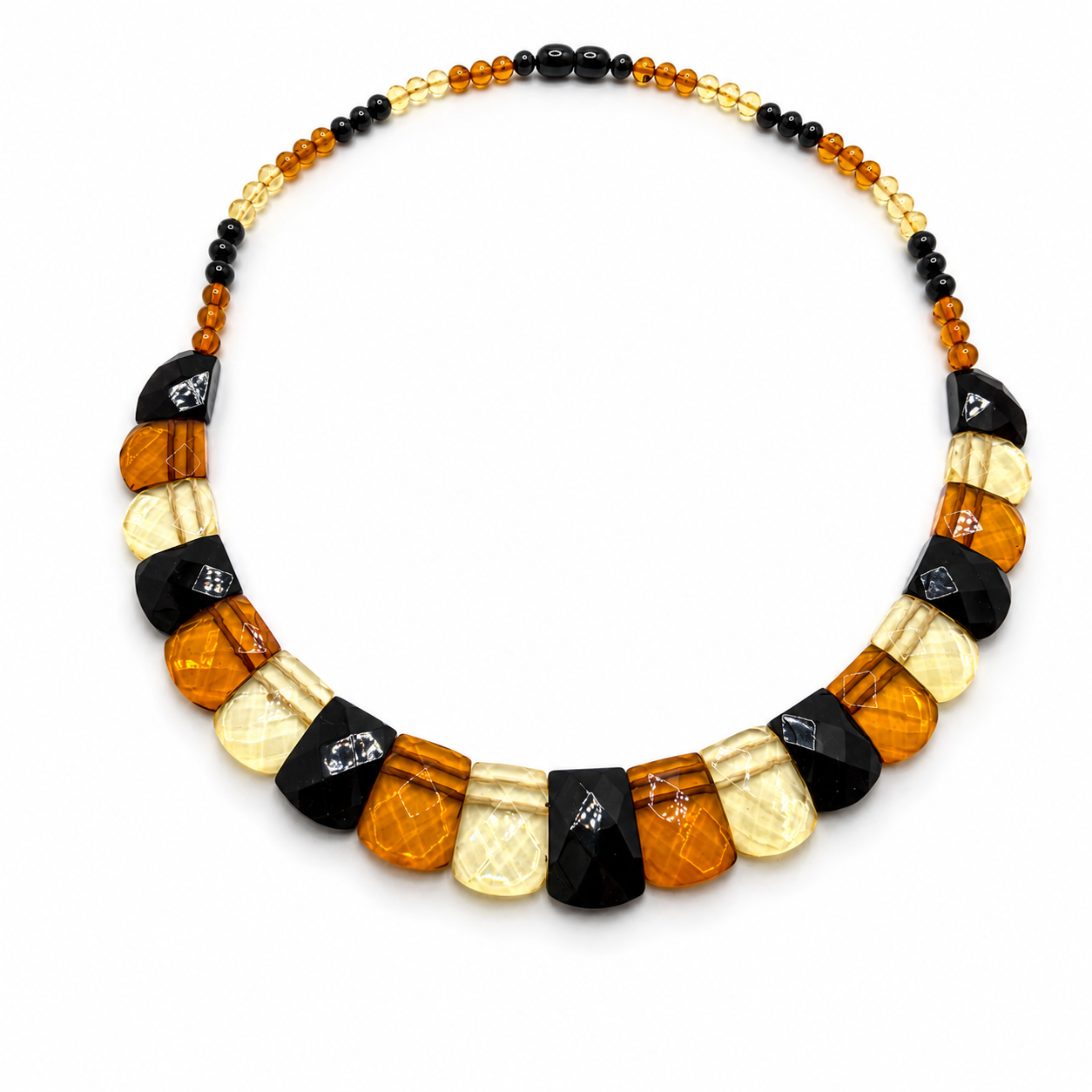 Baltic Amber Faceted Multicolor Bib Necklace – Lemon Honey Cherry Amber Statement Necklace – One of a Kind Baltic Amber Jewelry