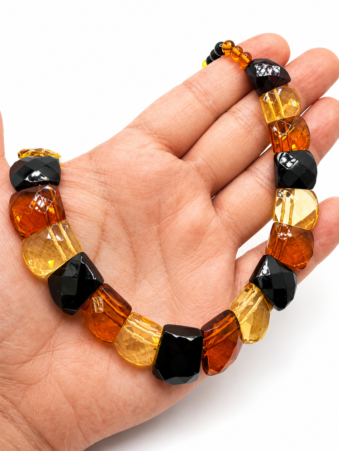 Baltic Amber Faceted Multicolor Bib Necklace – Lemon Honey Cherry Amber Statement Necklace – One of a Kind Baltic Amber Jewelry