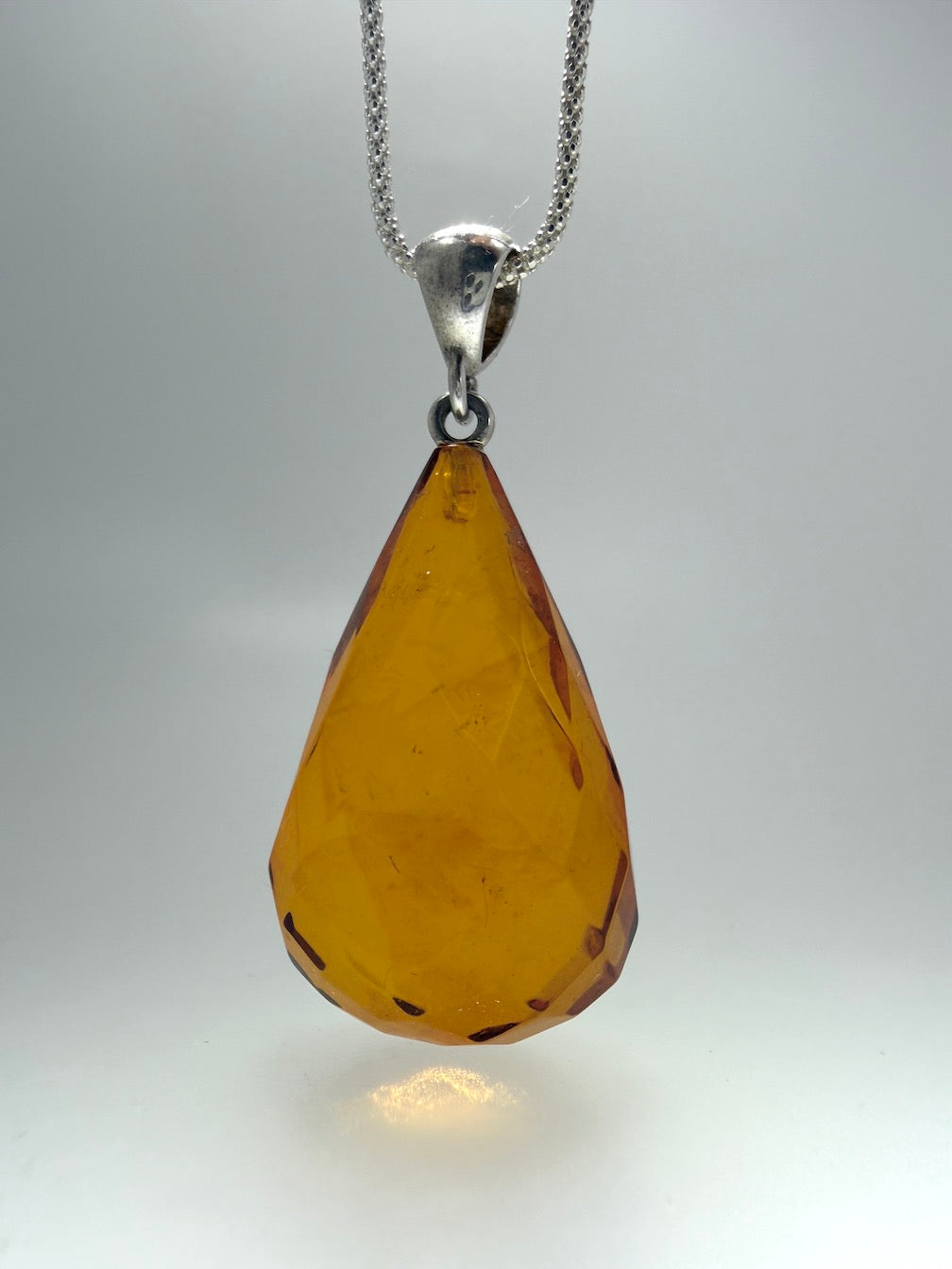 Baltic Amber Faceted Teardrop Pendant Necklace | Sterling Silver