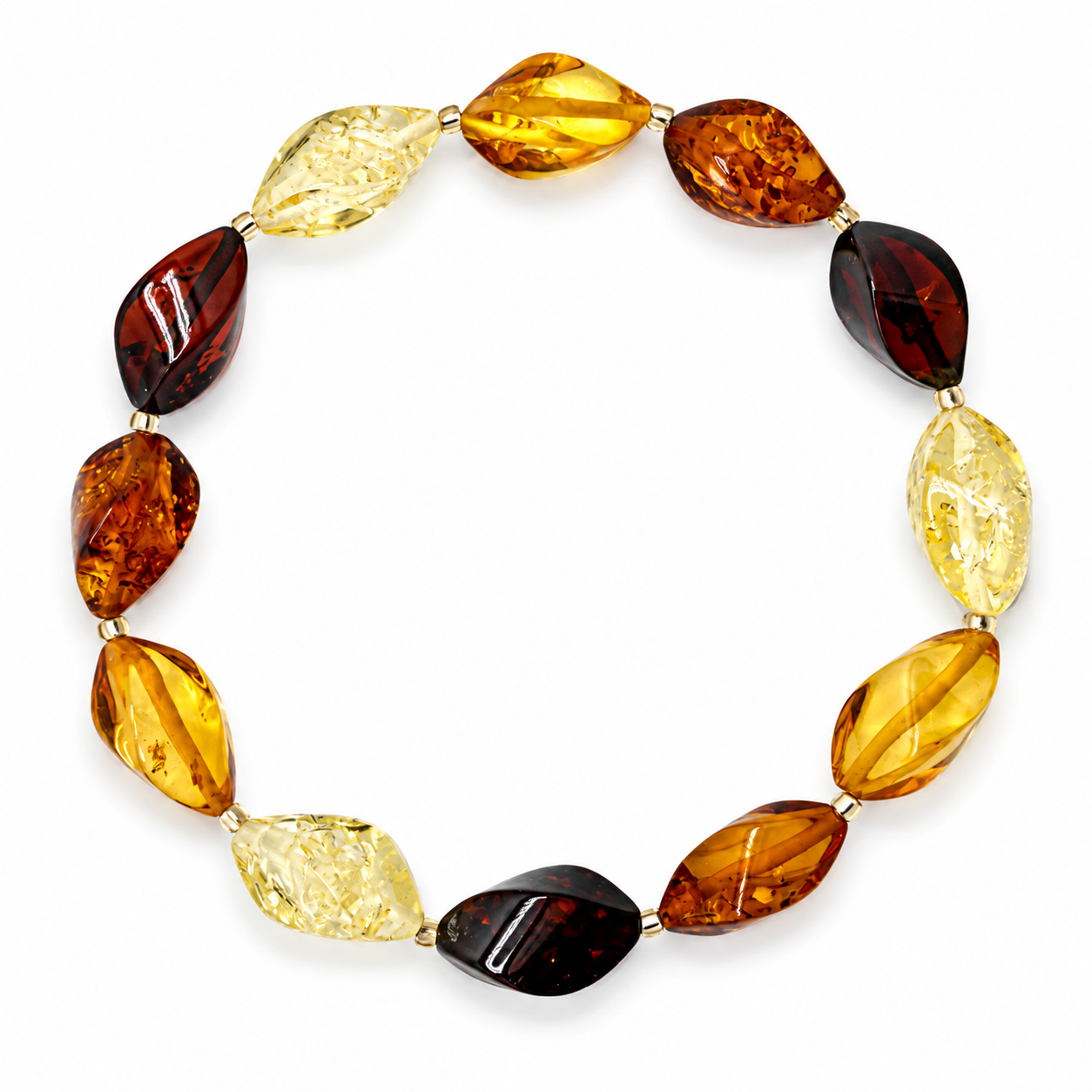 Genuine Baltic Amber Faceted Twist Multicolor Stretch Bracelet 