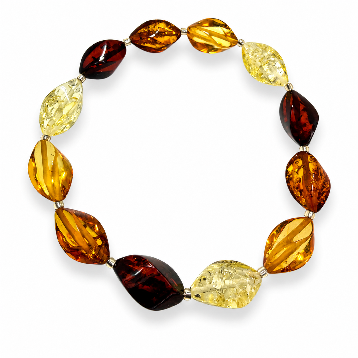 Genuine Baltic Amber Faceted Twist Multicolor Stretch Bracelet 